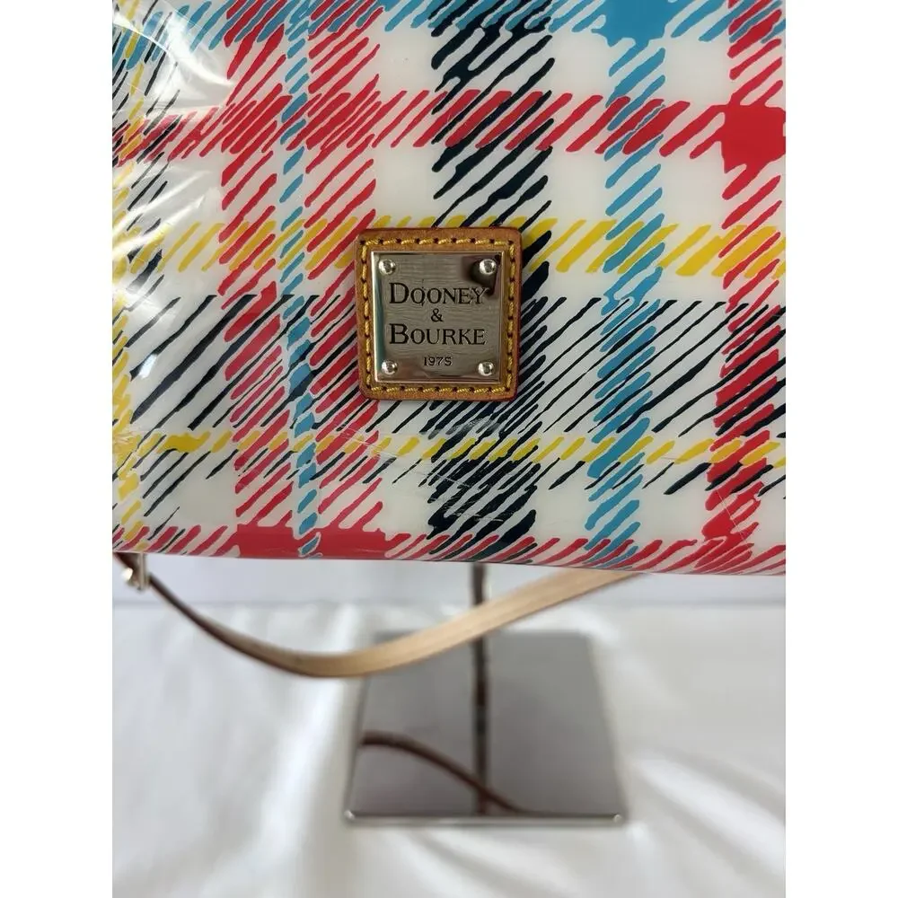 Dooney Bourke Chatham White Bright Plaid Domed Satchel Top Handles Shoulder